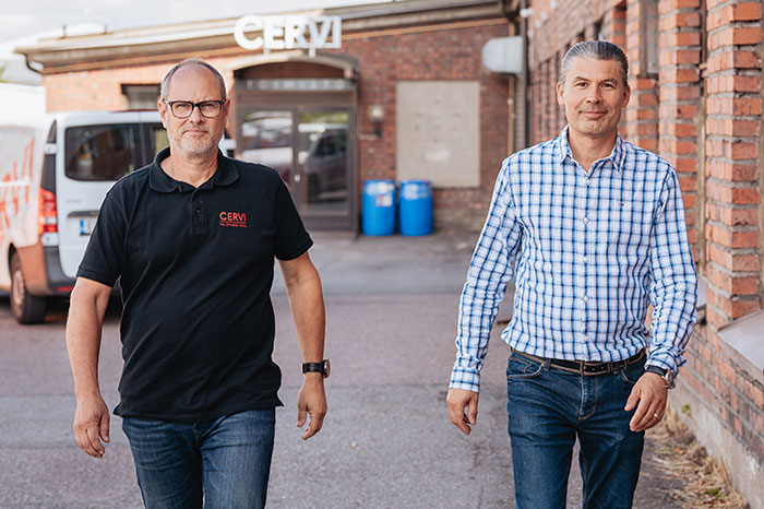 Cervin dynaaminen johtokaksikko: kehitysjohtaja Karl Jensen ja toimitusjohtaja Petri Valve.